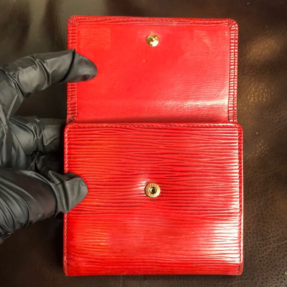 LOUIS VUITTON Red Epi Portefeiulle Elise Trifold Coin Cash Wallet AUTHENTIC